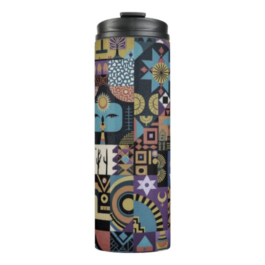 Muted Earthy Folk Art Patchwork Quilt Thermosbecher (Vorderseite)