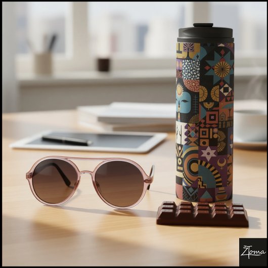 Muted Earthy Folk Art Patchwork Quilt Thermosbecher