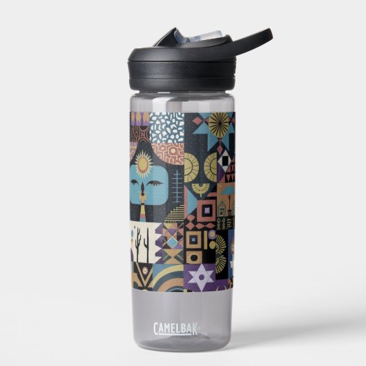 Muted Earthy Folk Art Patchwork Quilt Trinkflasche (Links)