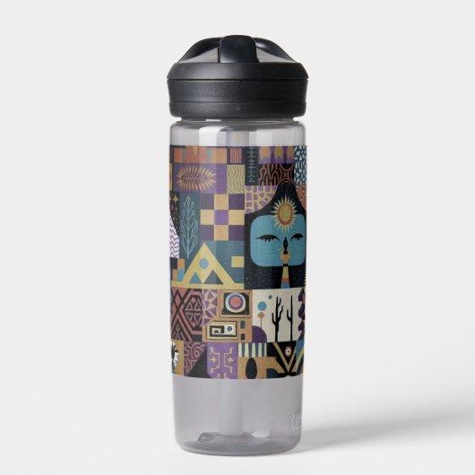 Muted Earthy Folk Art Patchwork Quilt Trinkflasche (Vorderseite)