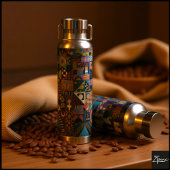 Muted Earthy Folk Art Patchwork Quilt Trinkflasche