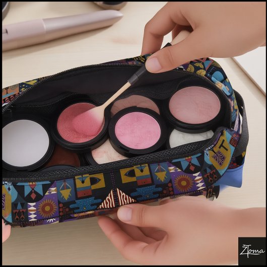 Muted Earthy Folk Art Patchwork Quilt Waschbeutel