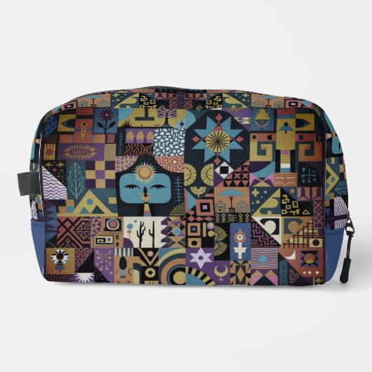 Muted Earthy Folk Art Patchwork Quilt Waschbeutel (Vorderseite)