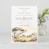 Muted Earthy Watercolor African Landscape Wedding Einladung (Stehend Vorderseite)