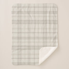 Muted Farmhouse Beige Plaid Sherpadecke