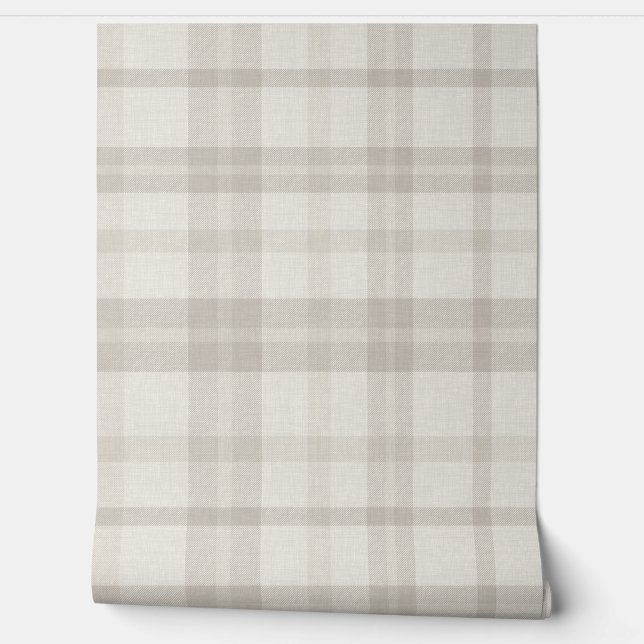 Muted Farmhouse Beige Plaid w/ Linen Texture Tapete (Abrollen)