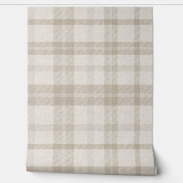 Muted Farmhouse Taupe Plaid w/ Linen Texture Tapete