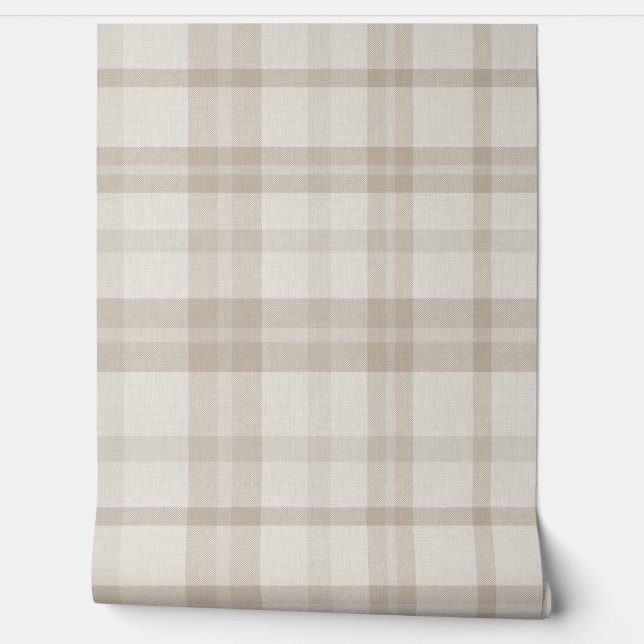 Muted Farmhouse Taupe Plaid w/ Linen Texture Tapete (Abrollen)