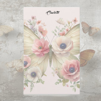 Muted Floral Butterfly Briefpapier