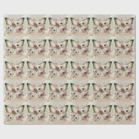 Muted Floral Butterfly Geschenkpapier (Flach)