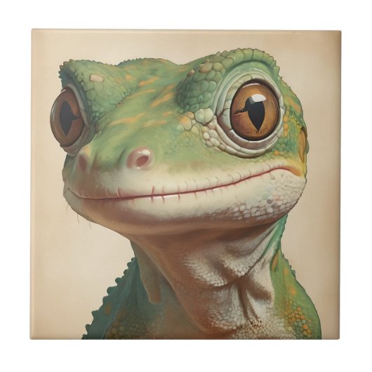 Muted Gecko Retro Portrait Fliese (Vorderseite)