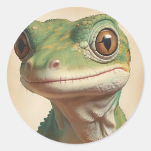 Muted Gecko Retro Portrait Runder Aufkleber