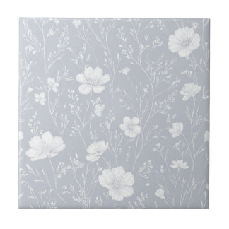 Muted Gray And White Wildflower Pattern Fliese