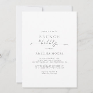 Muted Gray Minimal Brunch and Bubbly Bridal Shower Einladung