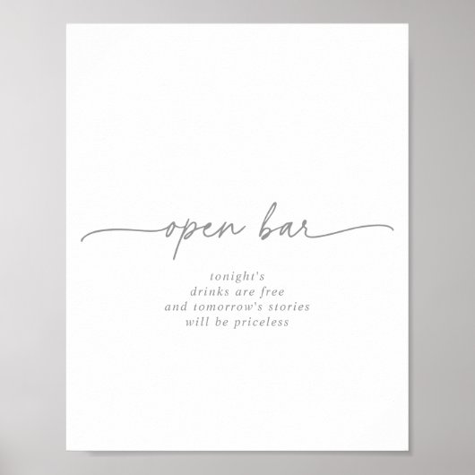 Muted Gray Simple Minimalist Wedding Open Bar Sign Poster (Vorne)
