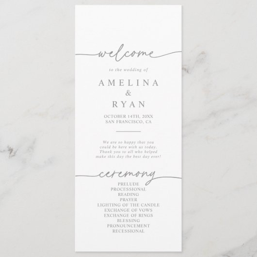 Muted Gray Simple Minimalist Wedding Program Programm (Vorderseite)