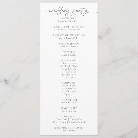 Muted Gray Simple Minimalist Wedding Program Programm (Rückseite)