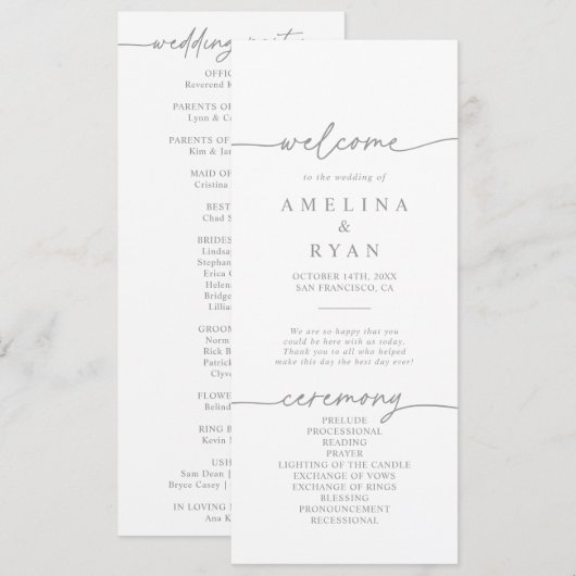 Muted Gray Simple Minimalist Wedding Program Programm (Vorne/Hinten)