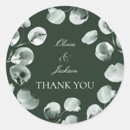 Muted Green Eucalyptus Scripted Modern Thank you Runder Aufkleber