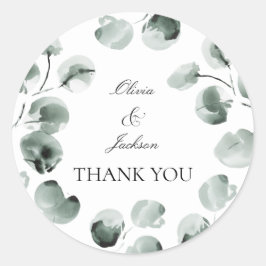 Muted Green Eucalyptus Scripted Modern Thank you Runder Aufkleber