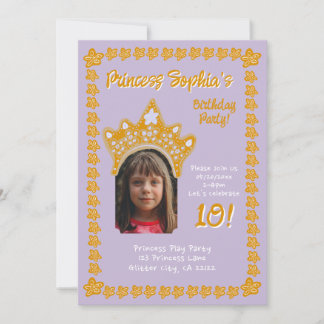 Muted Lilac Princess Crown Floral Photo Birthday Einladung