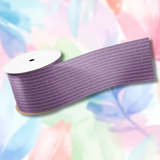 Muted Mulberry Glitter Style Horizontal Stripes Satinband