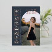Muted Navy Ivory Photo Graduation Rose Gold Folieneinladung (Stehend vorne)