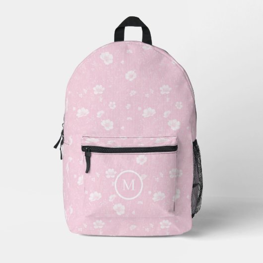 Muted Pink And White Wildflower Pattern  Bedruckter Rucksack (Vorderseite)