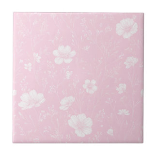Muted Pink And White Wildflower Pattern Fliese