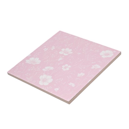 Muted Pink And White Wildflower Pattern Fliese (Seite)