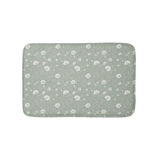 Muted Sage Green And White Wildflower Pattern Badematte (Vorderseite)