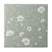 Muted Sage Green And White Wildflower Pattern Fliese (Vorderseite)