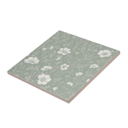 Muted Sage Green And White Wildflower Pattern Fliese (Seite)