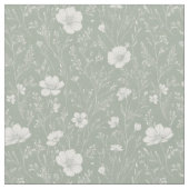 Muted Sage Green And White Wildflower Pattern Stoff (Nahaufnahme)