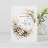 Muted Teal Watercolor Gold Circle Wedding Einladung (Stehend Vorderseite)