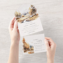 Muted Watercolor Fall Autumn Landscape Wedding
