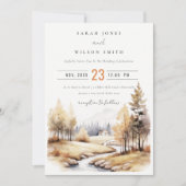 Muted Watercolor Fall Autumn Landscape Wedding Einladung (Vorderseite)