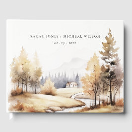 Muted Watercolor Fall Autumn Landscape Wedding Gästebuch