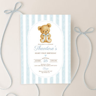 Mutes Blue Teddy Beary erste Geburtstagsparty Einladung