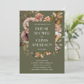Mutes Olive Green Brautparty | Woodland Boho Einladung (Stehend Vorderseite)