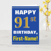 Mutig, blau, Imitat-Gold91. Geburtstag mit Karte (Gelbe Blume)