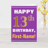 Mutig, lila, Imitat-Gold13. Geburtstag mit Karte (Gelbe Blume)