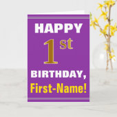 Mutig, lila, Imitat-Gold1. Geburtstag mit Karte (Gelbe Blume)