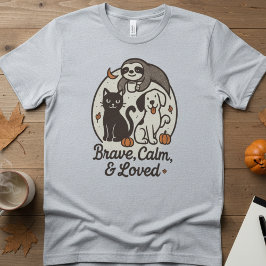 Mutig, ruhig & geliebt — Süße Tier-Trio-Halloween T-Shirt