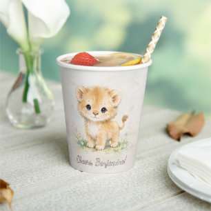 Mutig & Stark Safari-Aquarell-Löwe-Baby-Party Pappbecher