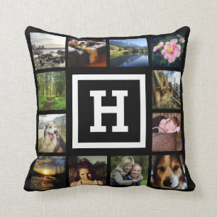Mutige 2 versahen Monogramm Instagram Foto-Collage Kissen