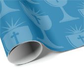 Mutige blaue Kommunion Cup Erste heilige Kommunion Geschenkpapier (Rolleneckpunkt)