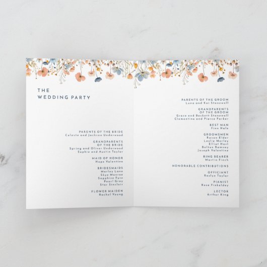 mutige, elegante blumengeschliffene Hochzeit Programm (Innenseite)