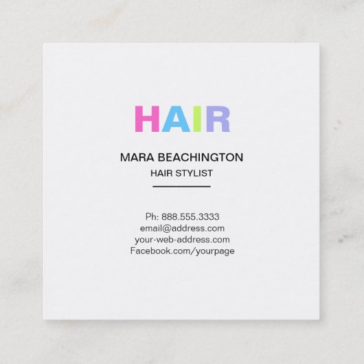 *~* mutige HAAR Pastell-Schere-einfaches minimales Quadratische Visitenkarte (Rückseite)