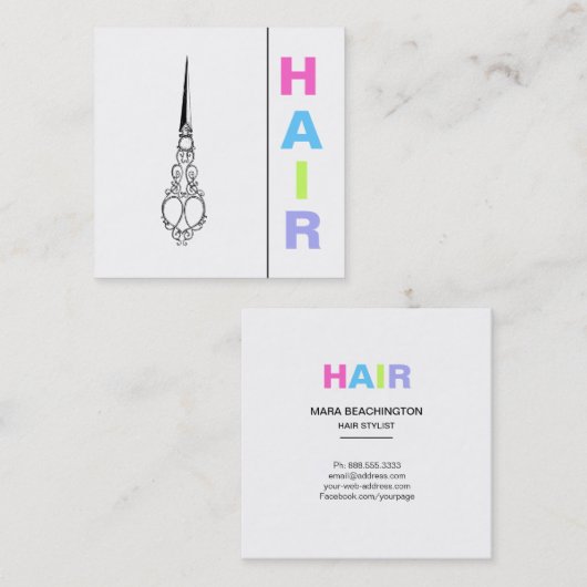 *~* mutige HAAR Pastell-Schere-einfaches minimales Quadratische Visitenkarte (Vorne/Hinten)